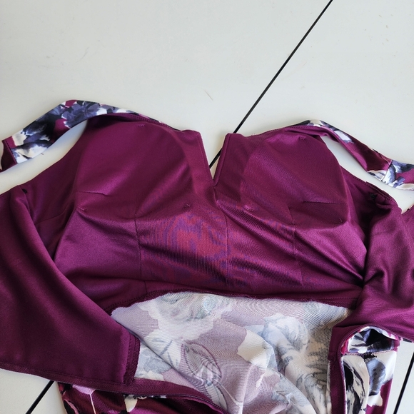 BCX Junior's Purple Sleeveless Short Sheath Cocktail Dress Floral Satin Shiny 5 - Picture 9 of 16